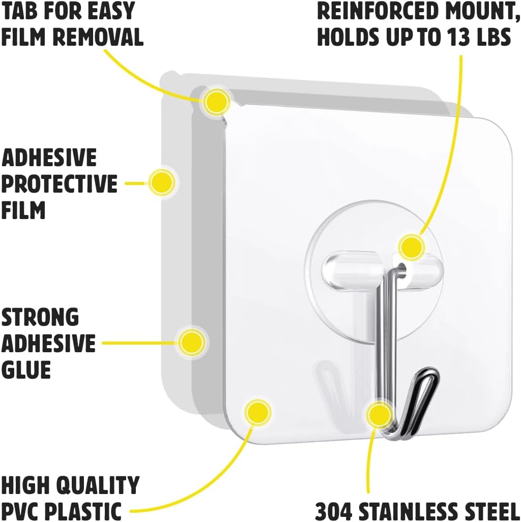 Universal Adhesive Hooks, Medium, 6-Pack