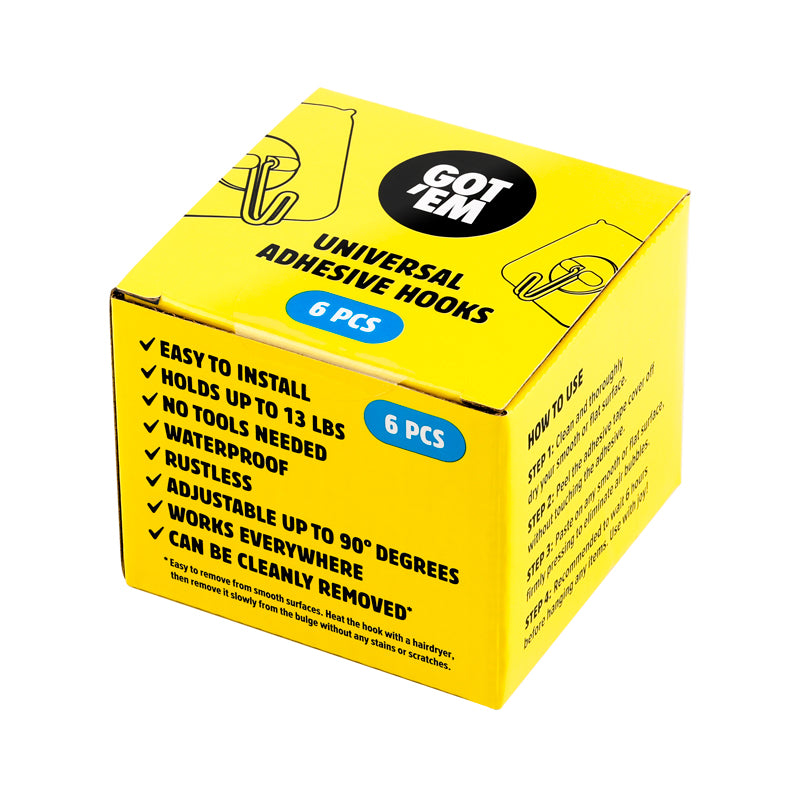 Universal Adhesive Hooks, Medium, 6-Pack